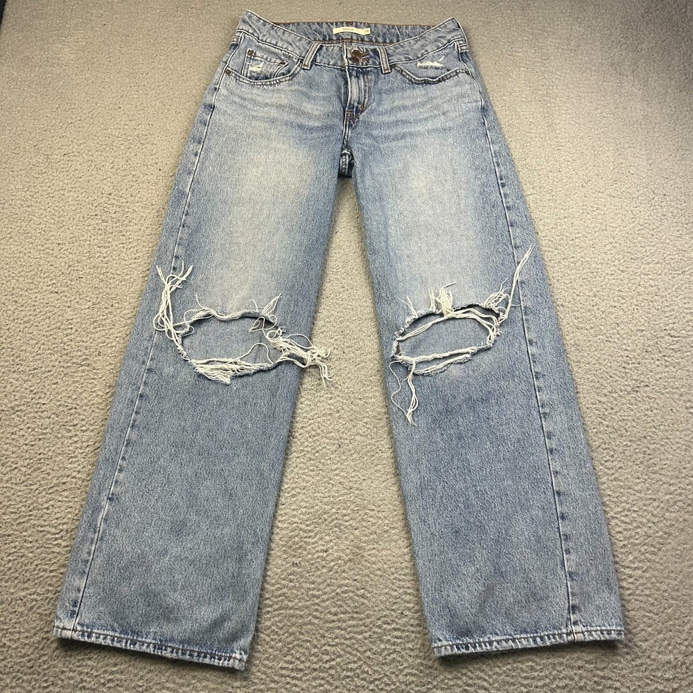 Levi's Superlow Loose Jeans Womens Blue Distressed Denim Ripped Knee Pants 28